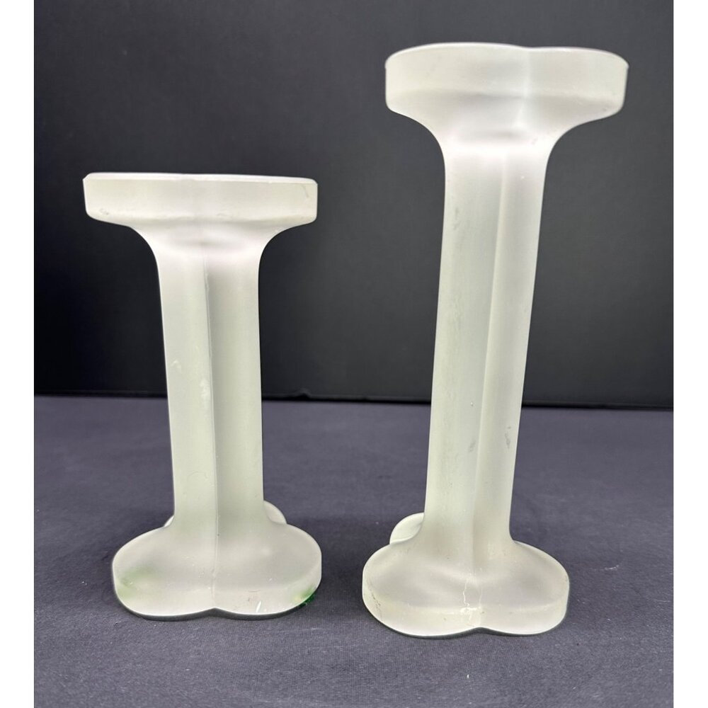 Vintage Vetreria Etrusca Frosted Glass Candlestick Holder Decorative - Set of 2